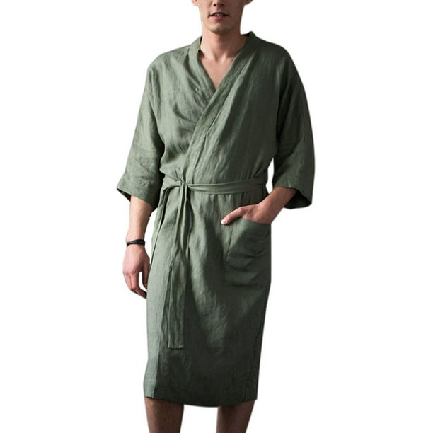 Cromoncent Mens Summer Half-Sleeve Floral Print Silk Belt Bathrobe Robe 